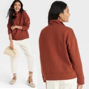 A New Day Rust Pullover Sweatshirt Sweater Half Zip Orange Brown XS
